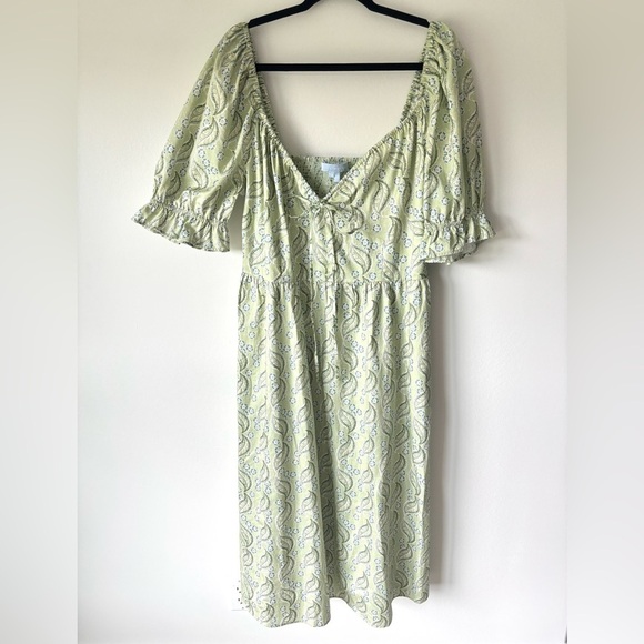 Hill House Home Ophelia Dress Eucalyptus Floral Green Midi Dress Cottagecore - Picture 2 of 14